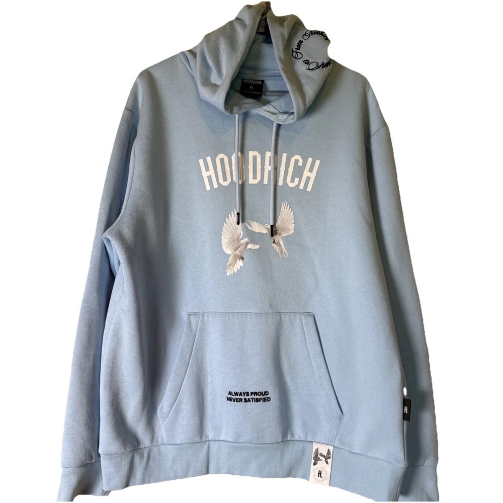 Hoodrich Hoodie Mens XL Blue Embroidered Logo Spellout Streetwear Dove‎